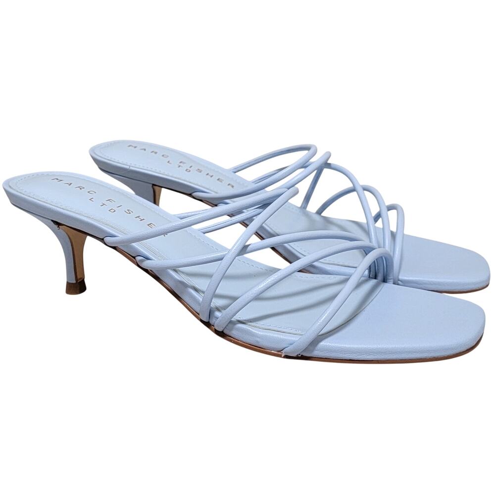 Marc Fisher Women Banna Strappy Kitten Heel Slide Sandal Size US 6.5M Light Blue